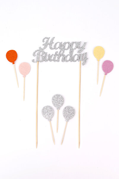 Le Mabelle Silver Happy Birthday Balloon Cake Decoration
