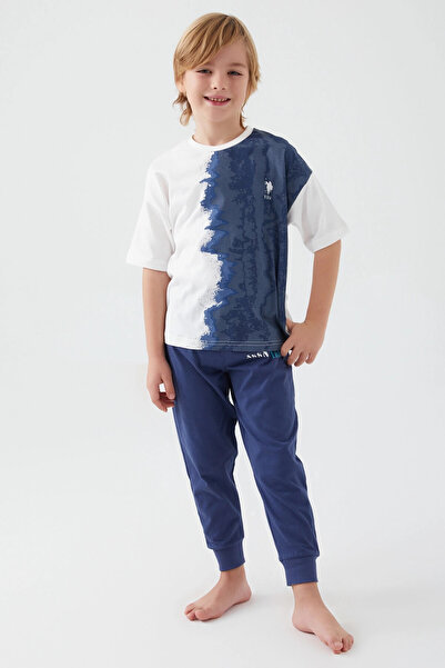 U.S. Polo Assn. Intense Creams Krem Erkek Çocuk Kısa Kol Pijama Takım
