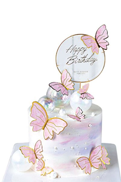Le Mabelle Pink Butterfly Stick Cake Decoration