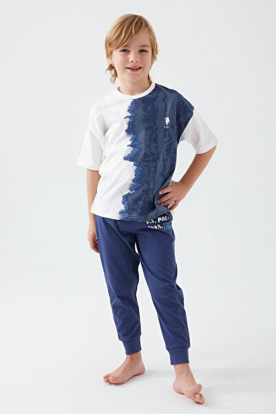 U.S. Polo Assn. Intense Creams Krem Erkek Çocuk Kısa Kol Pijama Takım
