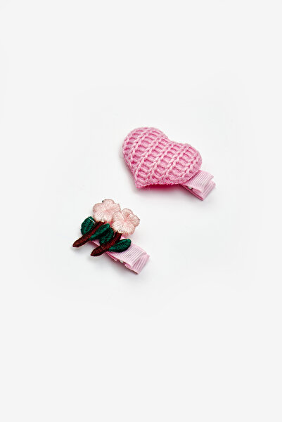 Le Mabelle Pink Heart and Flower Figured Girl's 2-Piece Clip Buckle Set