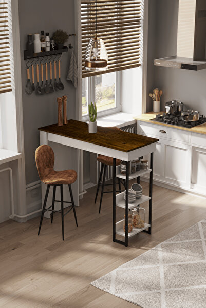 DEKORFİM DF01103BR Raflı Yüksek Bar Masası Mutfak Yemek Masası