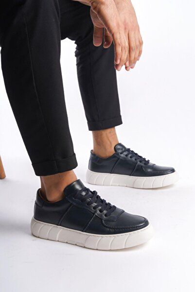 Mubiano Genuine Leather Men's Sports Shoes & Sneakers Navy Blue -Mbkry650-Lcv