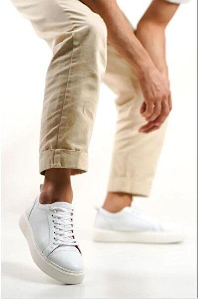 Mubiano Genuine Leather M3-B White Men's Sports Shoes & Sneakers