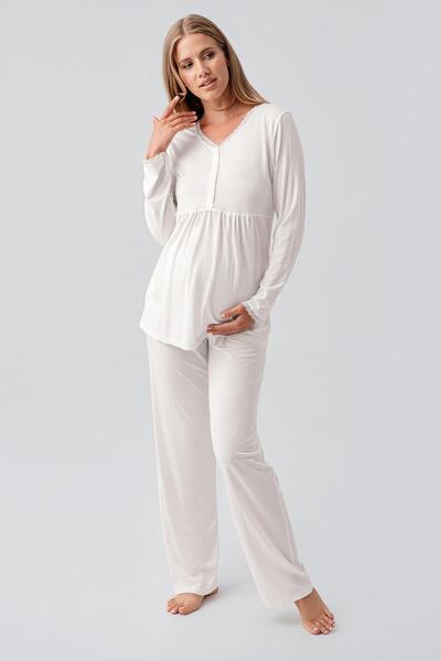 Artış Long Sleeve Buttoned Stretchy Viscose Maternity Dressing Gown Pajamas Set