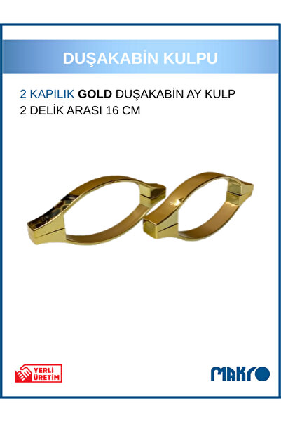 GLASSMAKRO Duşakabin Cam Kapı Ay Kulp 4 Adet Duşakabin Kolu Gold