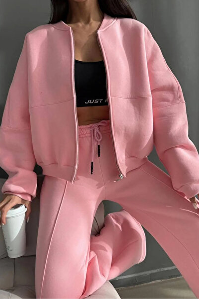 Merkaya Butik Σετ φόρμας 3 κλωστών 100% βαμβακερή - Ροζ