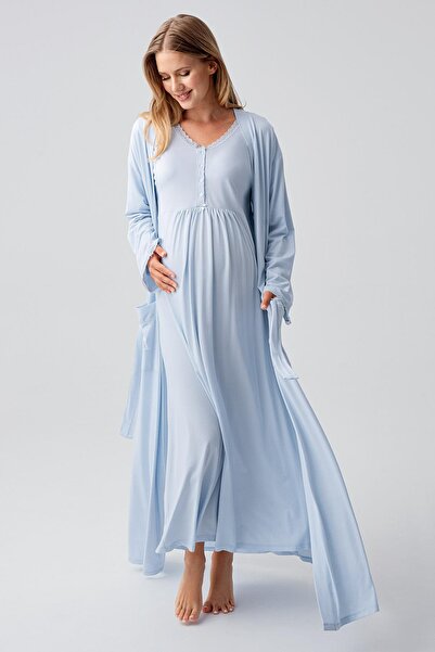 Artış Long Sleeve Buttoned Stretchy Viscose Maternity Dressing Gown Nightgown Set