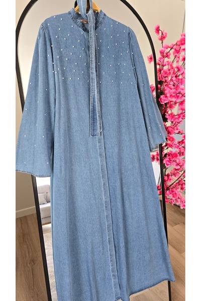 PREMİER VİE Tesettür Denim Dress with Pearl Detail