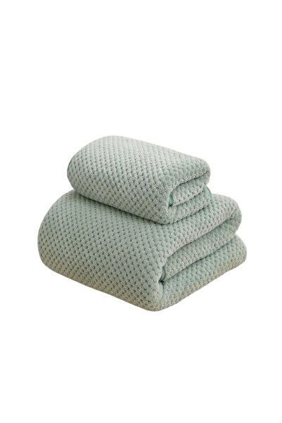 LUNA HOME 2 pcs Bath towels, fast dry coral towel set, Green