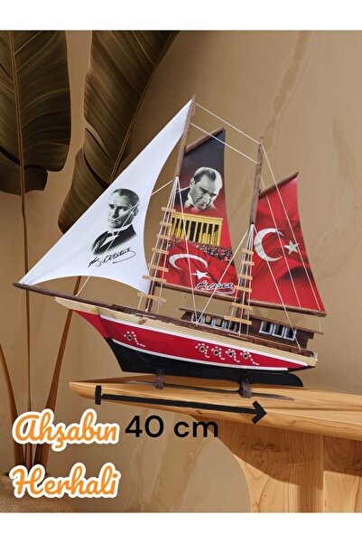 Ahşapın Herhali ATATÜRK BASKILI YELKENLİ AHŞAP GEMİ (YELKNLER SOLMA YAPMAZ )