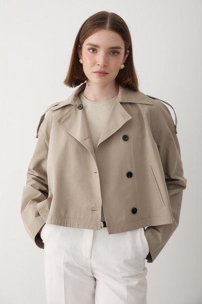 JASTE Women's Khaki Double Breasted Collar Trench Coat