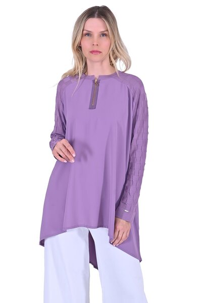 Invee Kesme Şeker Örgü Detaylı Fermuarlı Tunik EFLATUN