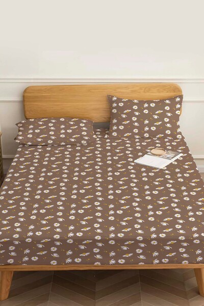 Rivaİstanbul Coffee Daisy Double Sheet Cotton
