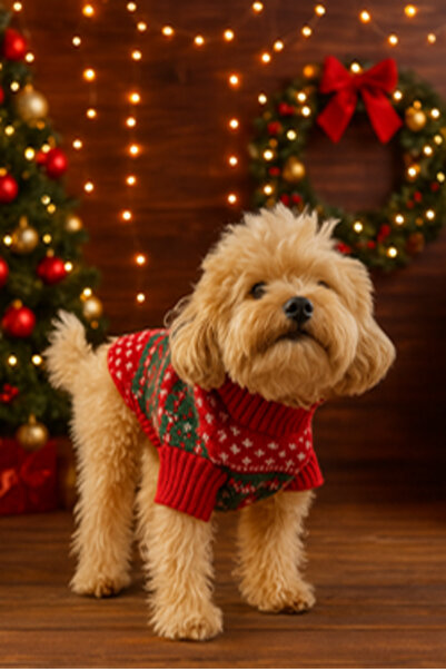 faramiss fashion köpek kedi kıyafeti KIRMIZI Simli Yılbaşı kazağı FaramissFashion köpek kedi kıyafeti