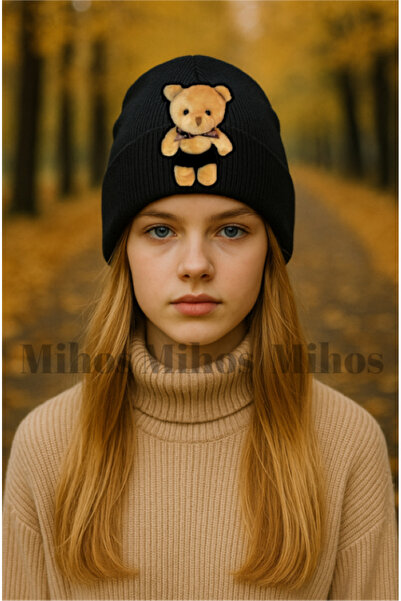 Mihos Black Teddy Bear Plush Beanie