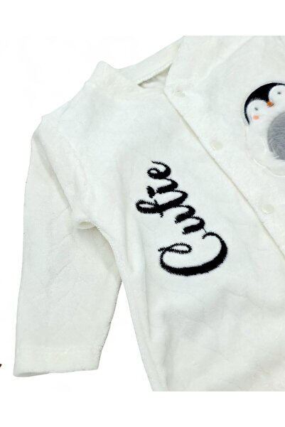 Egelite Unisex Baby Winter Penguin Patterned 100% Cotton 0-1-3-6 Months Velvet Snap-On Jumpsuit