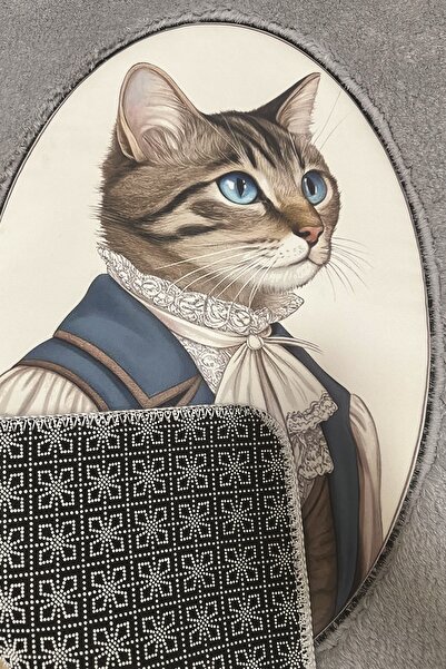 Chilai Home Modcat Gray Single Embroidered Bath Mat, Non-Slip Base 60X100Cm