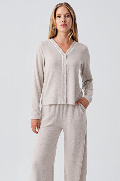 Artış Long Sleeve Buttoned Flexible Soft Textured Viscose Pajama Set