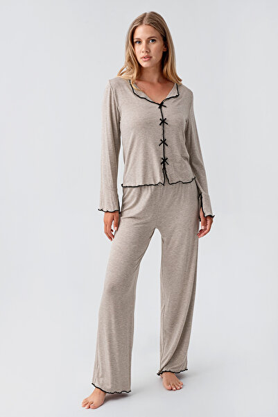 Artış Σετ πιτζάμες με μακρυμάνικο φιόγκο με λεπτομέρεια από ελαστικό βισκόζη