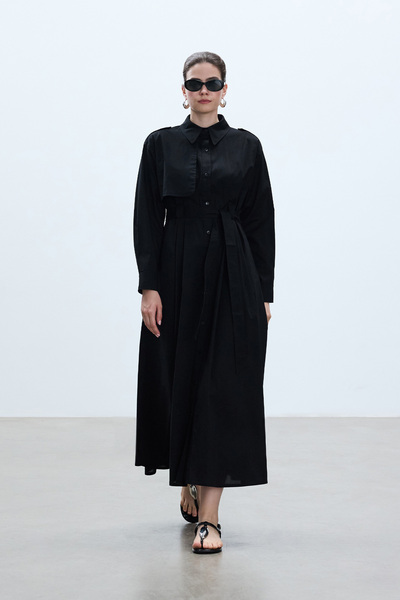 BE BLUE Μαύρο βαμβακερό φόρεμα