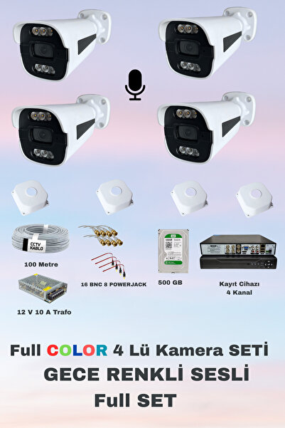 Fabius Gece Renkli Görüşlü 4 Lü Güvenlik Kamera Seti Kayıt Cihazı 500 GB Hard...