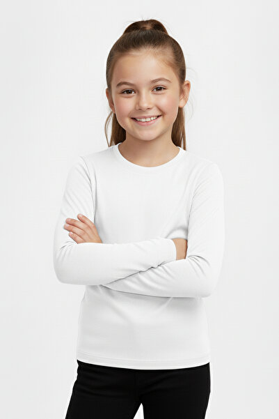 MK Mukko Kids Kız Erkek Çocuk Beyaz Renkli Basic Mevsimlik Uzun Kollu T-shirt