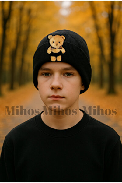 Mihos Black Teddy Bear Plush Beanie