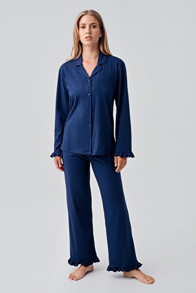 Artış Long Sleeve Buttoned Flexible Cotton Pajama Set