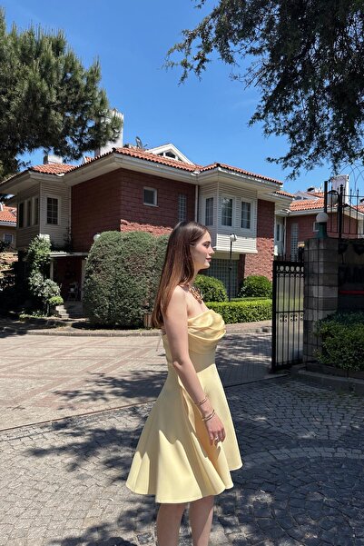 lizge giyim STRAPLEZ KISA ABİYE ELBİSE