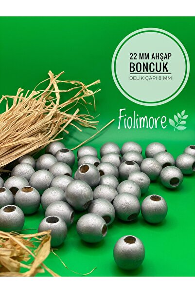 22mm Silver Grey Wooden Beads (50g 13Pcs)Wide Hole Diameter 8mm Macrame Bag Bracelet Jewelry Colorful