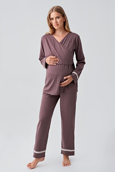 Artış Long Sleeve Flexible Cotton Maternity Pajama Set