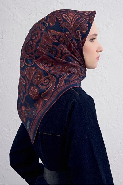 Armine Eșarfă din mătase pură Sura 9421 - 88 Bleumarin cu model mixt