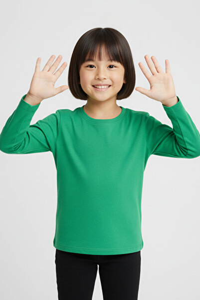 MK Mukko Kids Fată Băiat Verde Colorat Basic Sezonal Tricou cu mânecă lungă