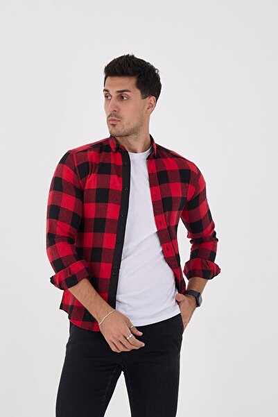 jack carisma Black-Red- Flanel Thin Woodcutter's Checked Shirt
