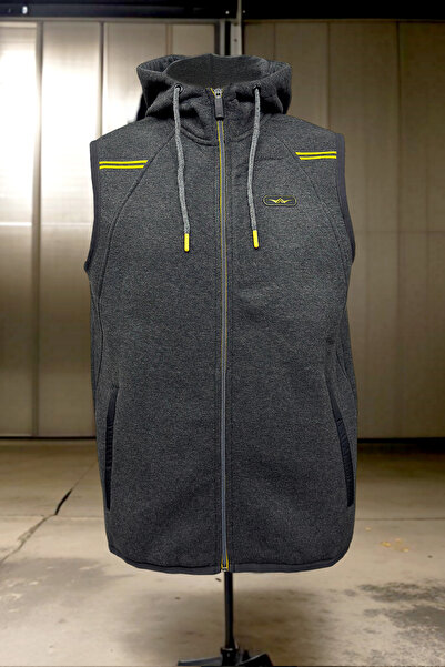 BESSA Ανδρικό χειμωνιάτικο γιλέκο καπνιστό - με κουκούλα, ράστερ, φερμουάρ με 3 κλωστές, τσέπη, βαμβακερή επένδυση