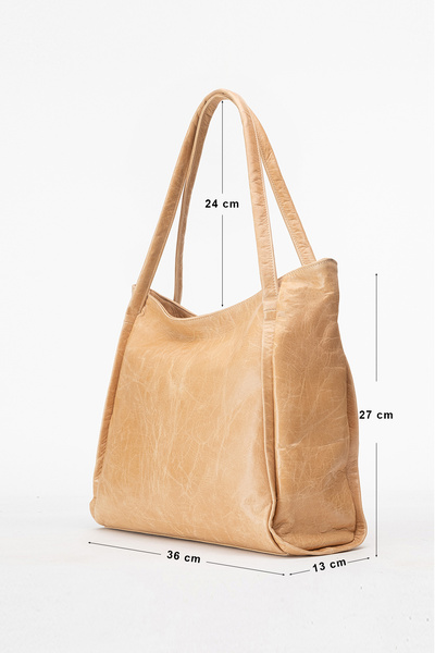 Dericlub Nova Women's Double Handle Shopper Bag Real Leather Beige