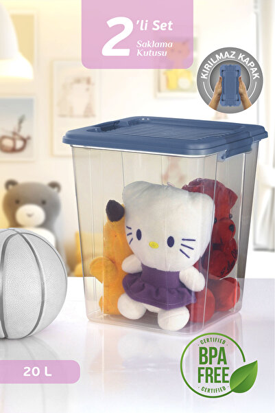 MOİ 2-Pack Megabox 20L Storage Container - Multi-Purpose Organizer with Locking Lid Pantry Storage Toy Box