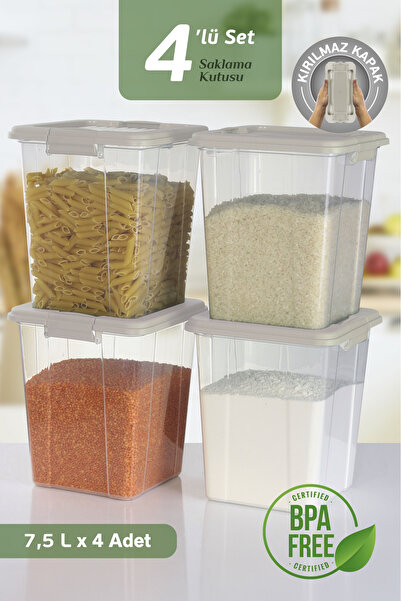 MOİ 4-Piece Organizer Box 7.5 L Flour Grain Food Container Organizer with Locking Lid Detergent Holder Storage Box
