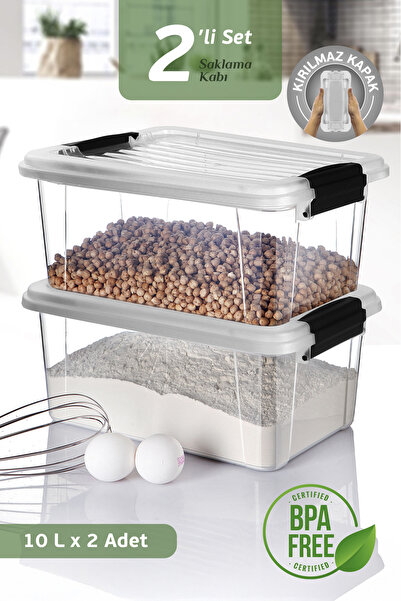 MOİ 2-Pack Mega 10L Flour and Grain Container - Bathroom Organizer with Lockable Lid, Detergent Holder Storage Box