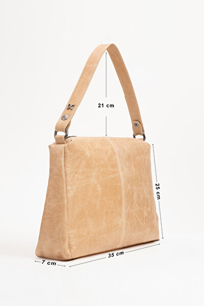 Dericlub Dericlub Avanos Women's Single Strap Hand and Shoulder Bag Real Leather Beige