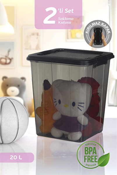 MOİ 2'li Megabox 20L Saklama Kabı - Kilitli Kapaklı Çok Amaçlı Düzenleyici Kiler Depolama Oyuncak Kutusu