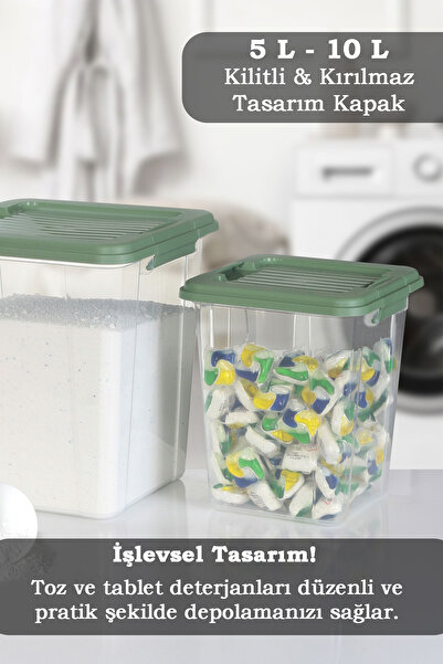 MOİ 2'li Set 5-10L Kilit Kapak Saklama Kutusu Deterjanlık - Un Bakliyat Erzak Saklama Kabı Organizer Box