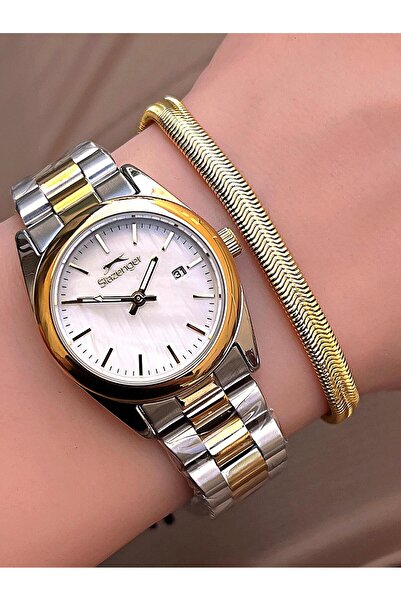 Slazenger 24 Ay Garantili Sedef Katran 30 Mt Suya Dayanıklı Gümüş/sarı Kadın ...