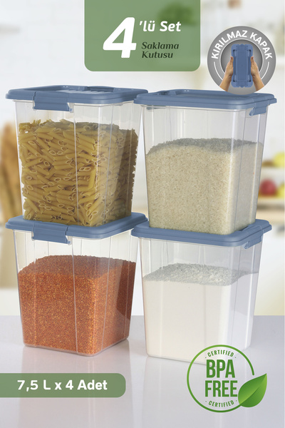 MOİ 4-Piece Organizer Box 7.5 L Flour Grain Food Container Organizer with Locking Lid Detergent Holder Storage Box