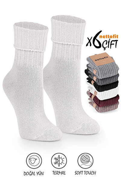 nettofit 6'lı Kışlık Kadın Yün 'lü Uyku Çorabı Soft Touch