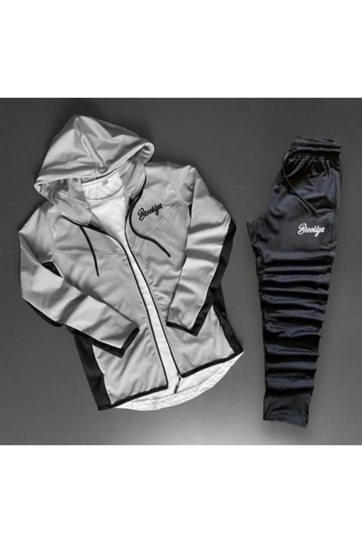 ByFourMan Brooklyn Printed Gray Black Bottom Top Tracksuit Set