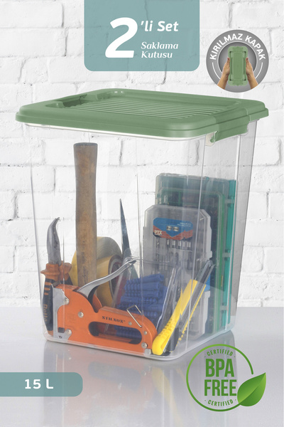 MOİ 2-Pack Megabox 15L Storage Container - Multi-Purpose Organizer with Locking Lid Pantry Storage Storage Box