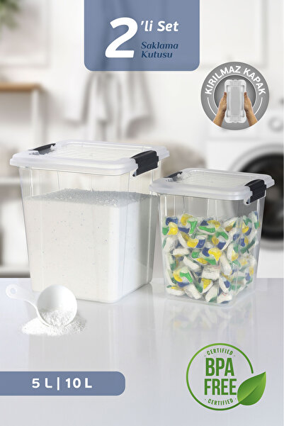 MOİ Set of 2 5-10L Locking Lid Storage Box Detergent Container - Flour Grain Food Storage Container Organizer Box