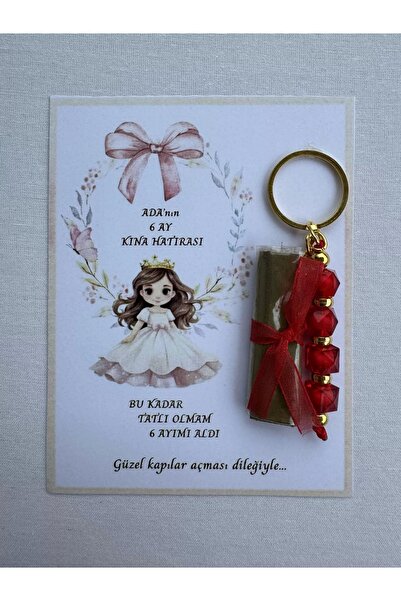 İ&DBABY 32 Adet Kişiye Özel 6 Ay Kına Hatırası Kırmızı Anahtarlık ve Paketlen...